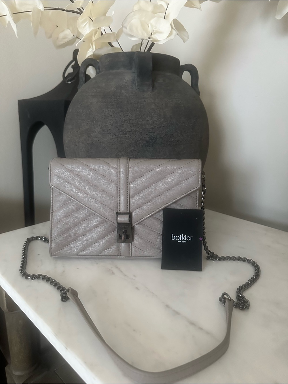 Botkier Quilted Chevron Crossbody Clutch in Taupe Gray